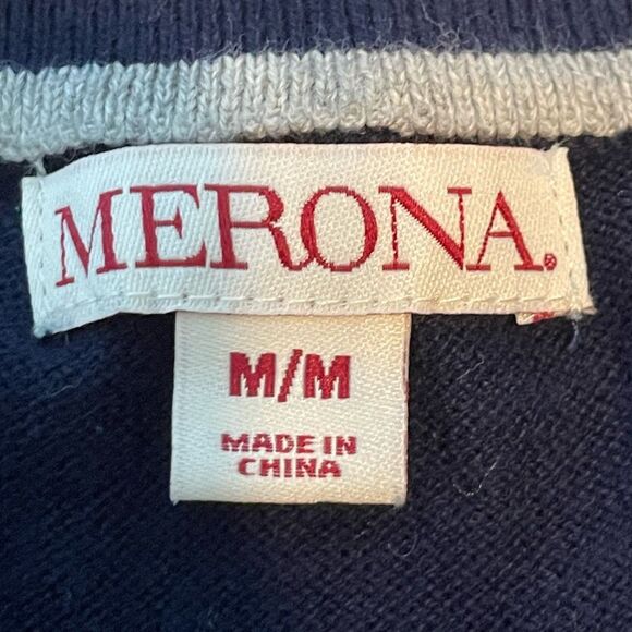 Y2K Merona Sweater Navy Blue Knit Long Sleeve V-neck Pull-Over M - Picture 3 of 4